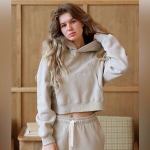 Province of Canada Flag Fleece Cropped Hoodie Beach Small